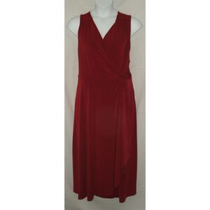 Maroon Plus Sz 22/24 Stretchy Sleeveless Jersey Knit Faux Wrap Dress LANE BRYANT
